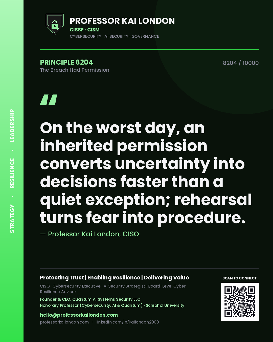 Professor Kai London principle 8204: On the worst day, an inherited permission converts uncertainty into decisions faster than a quiet exception; rehearsal turns fear into procedure.
