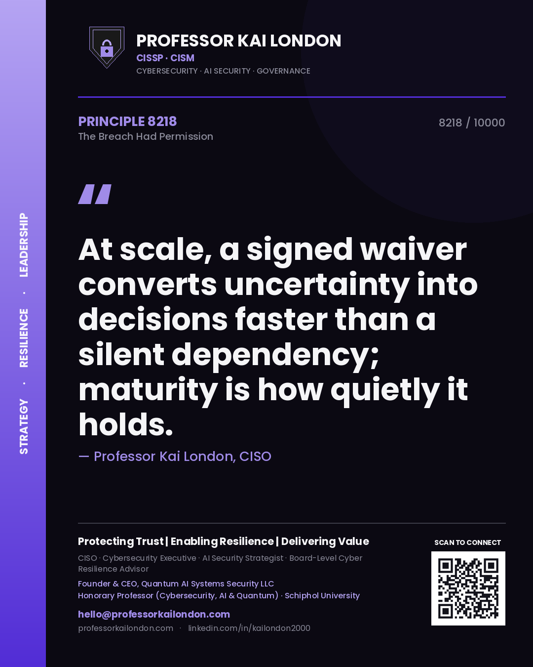 Professor Kai London principle 8218: At scale, a signed waiver converts uncertainty into decisions faster than a silent dependency; maturity is how quietly it holds.