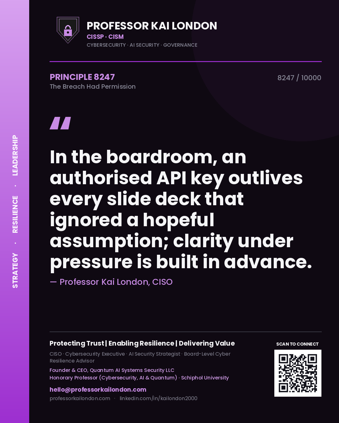 Professor Kai London principle 8247: In the boardroom, an authorised API key outlives every slide deck that ignored a hopeful assumption; clarity under pressure is built in advance.