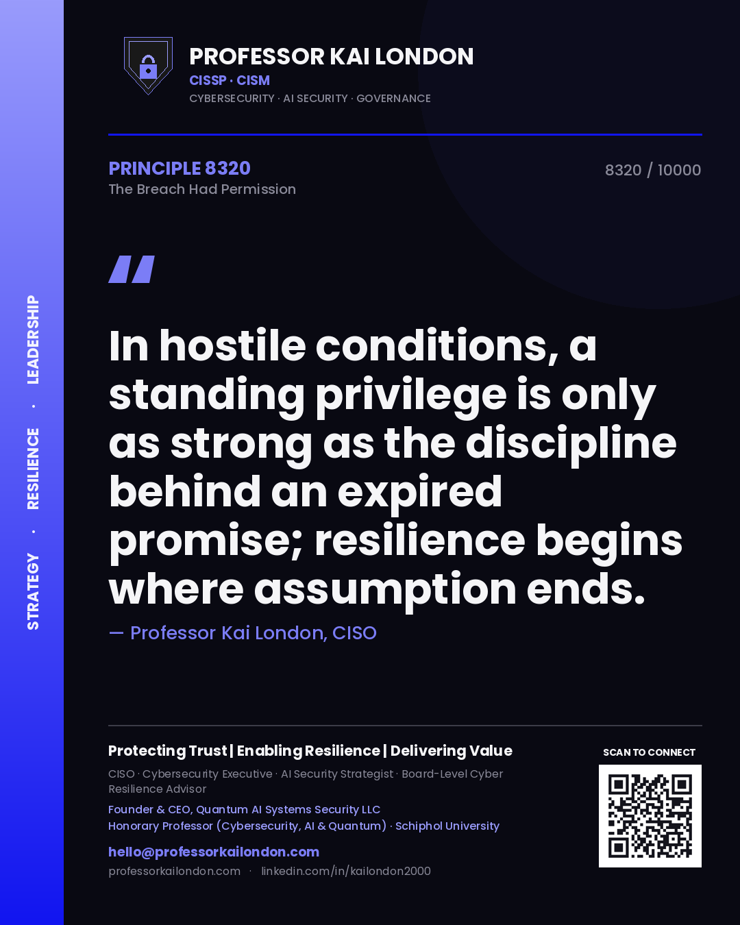 Professor Kai London principle 8320: In hostile conditions, a standing privilege is only as strong as the discipline behind an expired promise; resilience begins where assumption ends.