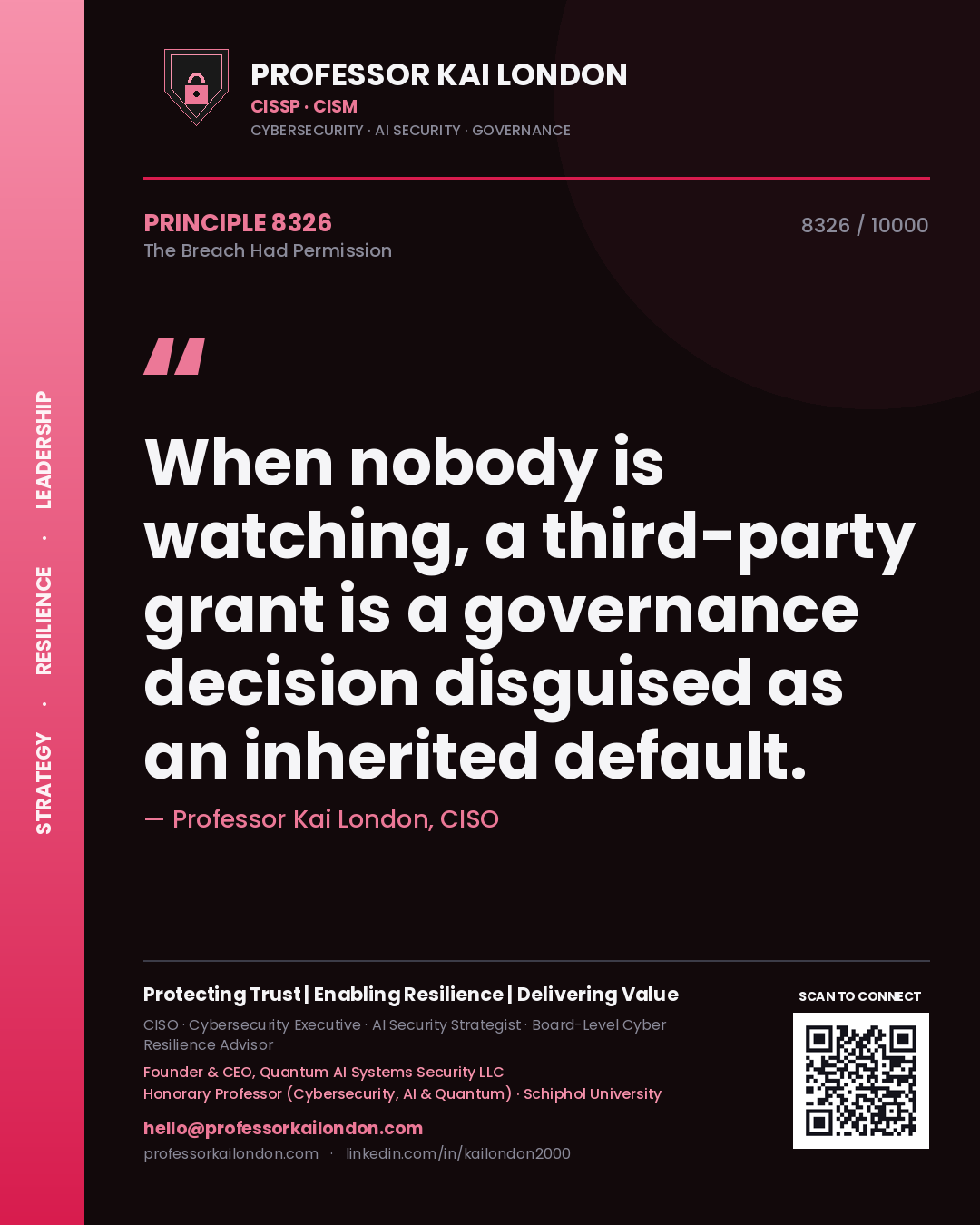 Professor Kai London principle 8326: When nobody is watching, a third-party grant is a governance decision disguised as an inherited default.