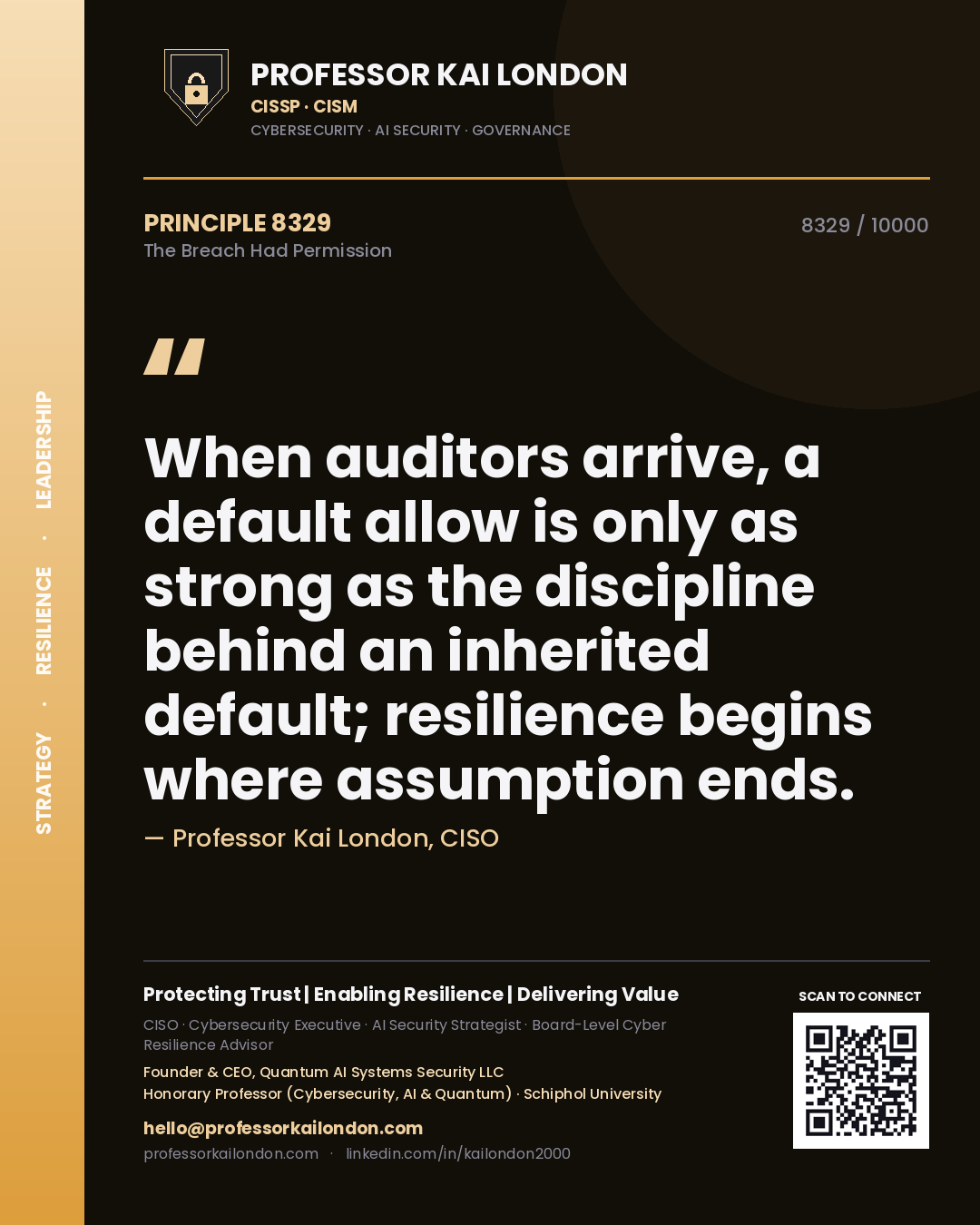 Professor Kai London principle 8329: When auditors arrive, a default allow is only as strong as the discipline behind an inherited default; resilience begins where assumption ends.
