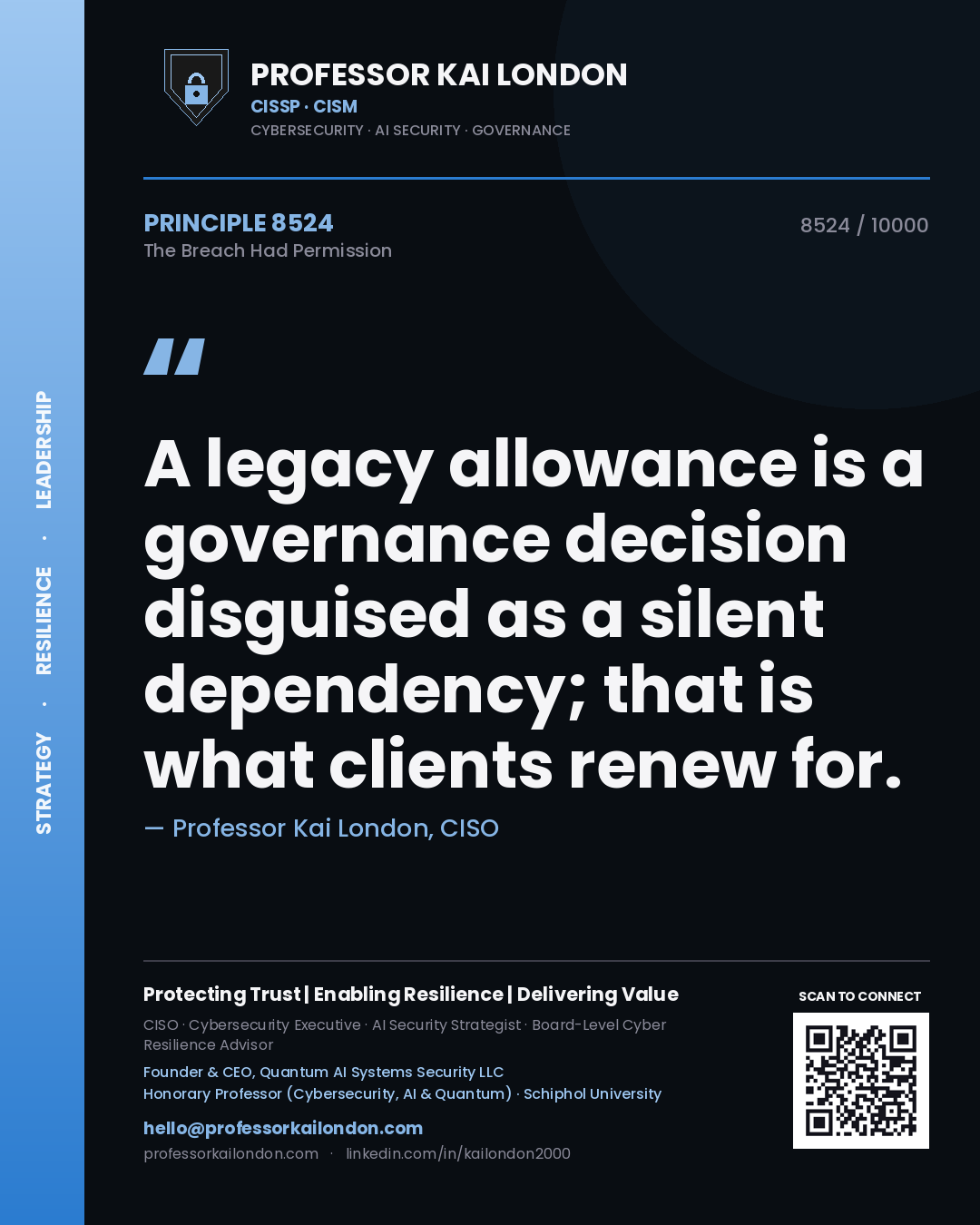 Professor Kai London principle 8524: A legacy allowance is a governance decision disguised as a silent dependency; that is what clients renew for.