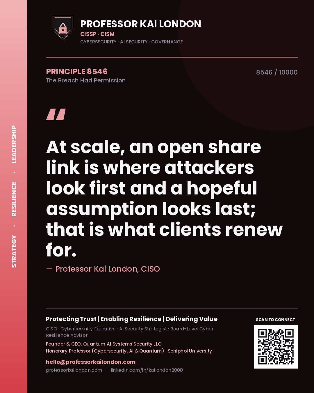 Professor Kai London principle 8546: At scale, an open share link is where attackers look first and a hopeful assumption looks last; that is what clients renew for.