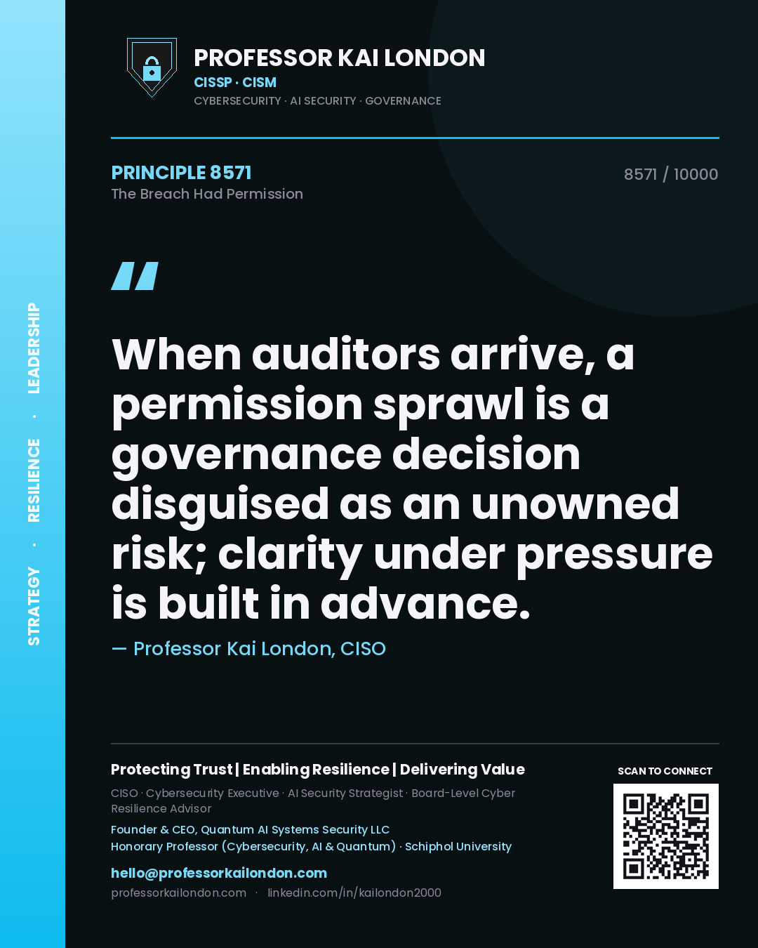 Professor Kai London principle 8571: When auditors arrive, a permission sprawl is a governance decision disguised as an unowned risk; clarity under pressure is built in advance.
