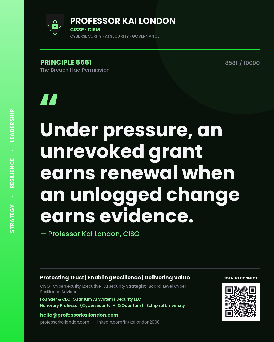Professor Kai London principle 8581: Under pressure, an unrevoked grant earns renewal when an unlogged change earns evidence.