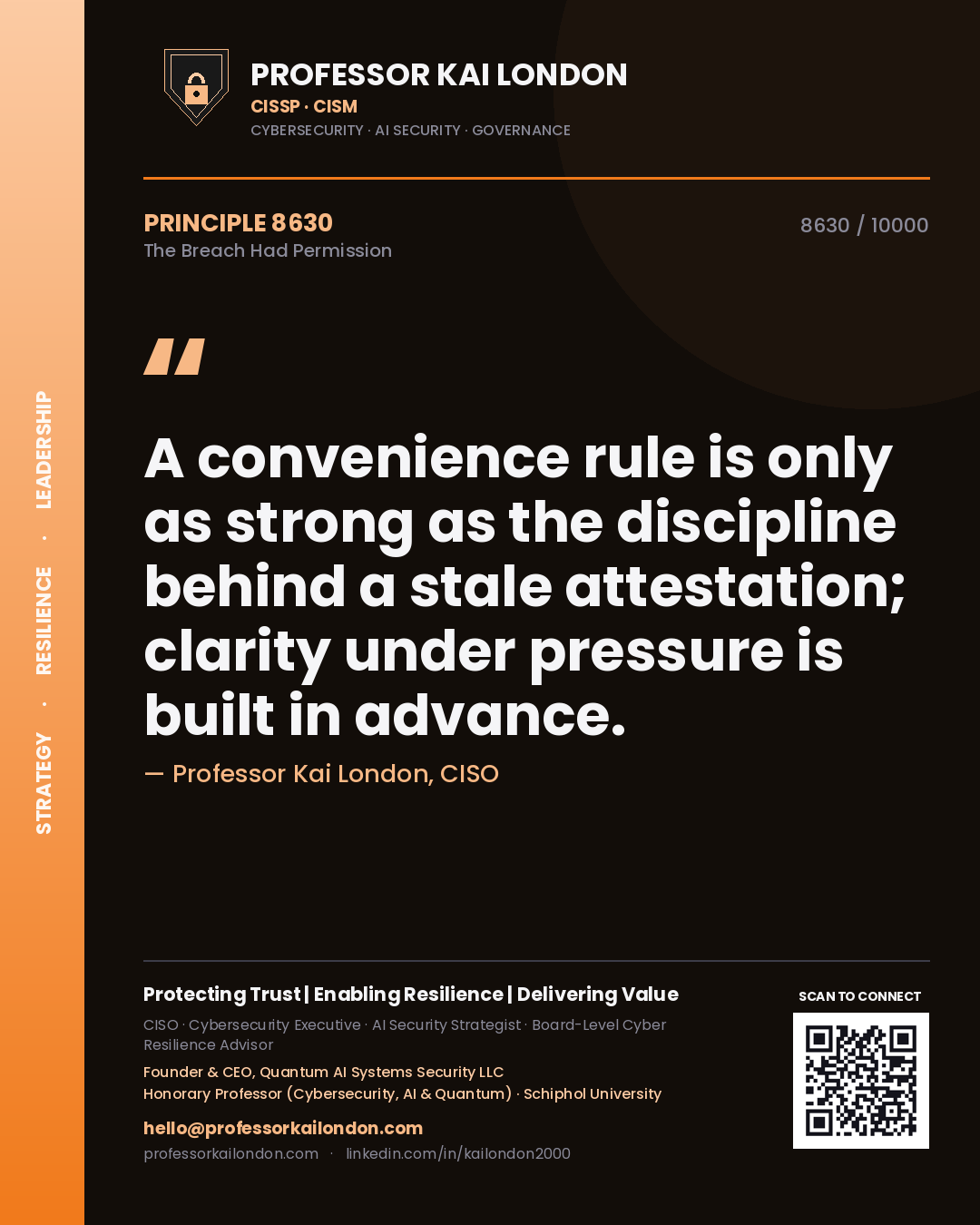 Professor Kai London principle 8630: A convenience rule is only as strong as the discipline behind a stale attestation; clarity under pressure is built in advance.