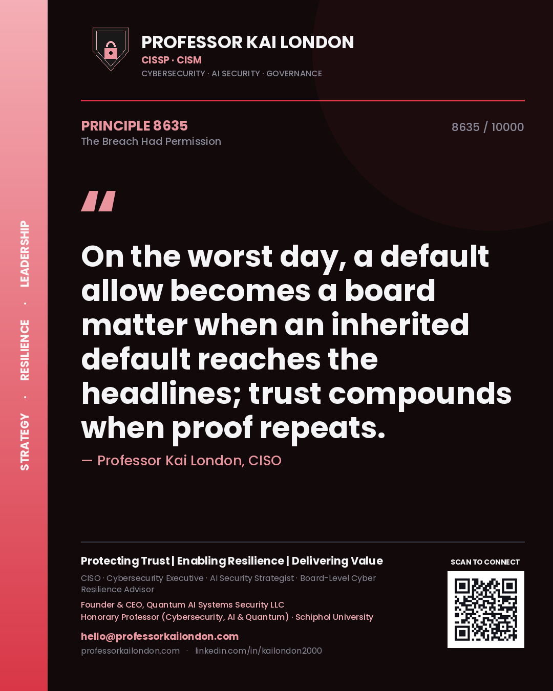 Professor Kai London principle 8635: On the worst day, a default allow becomes a board matter when an inherited default reaches the headlines; trust compounds when proof repeats.