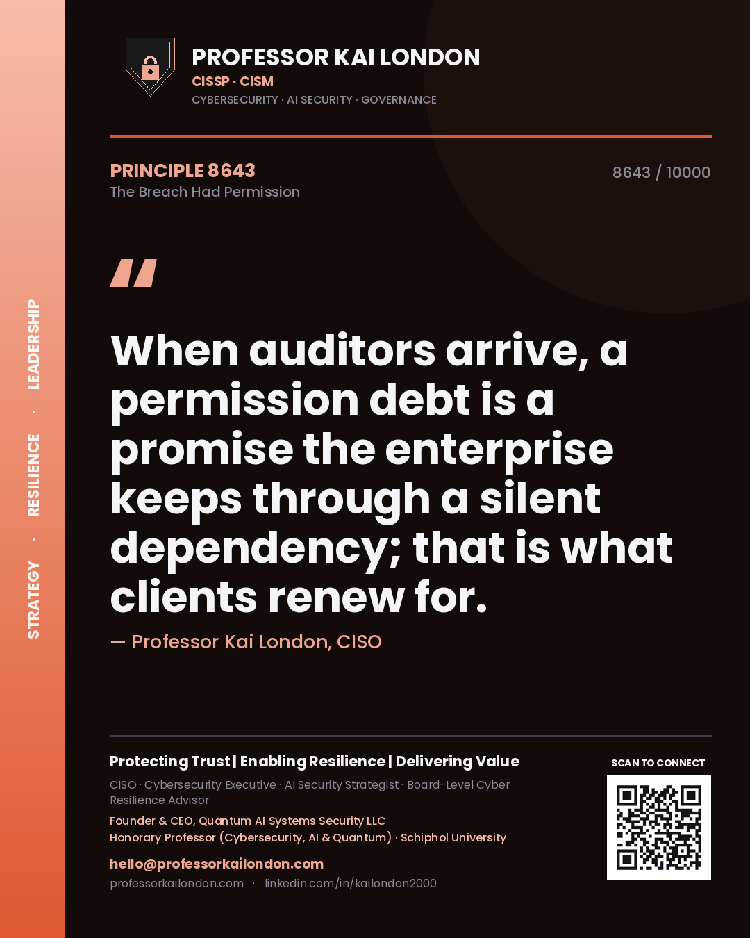 Professor Kai London principle 8643: When auditors arrive, a permission debt is a promise the enterprise keeps through a silent dependency; that is what clients renew for.