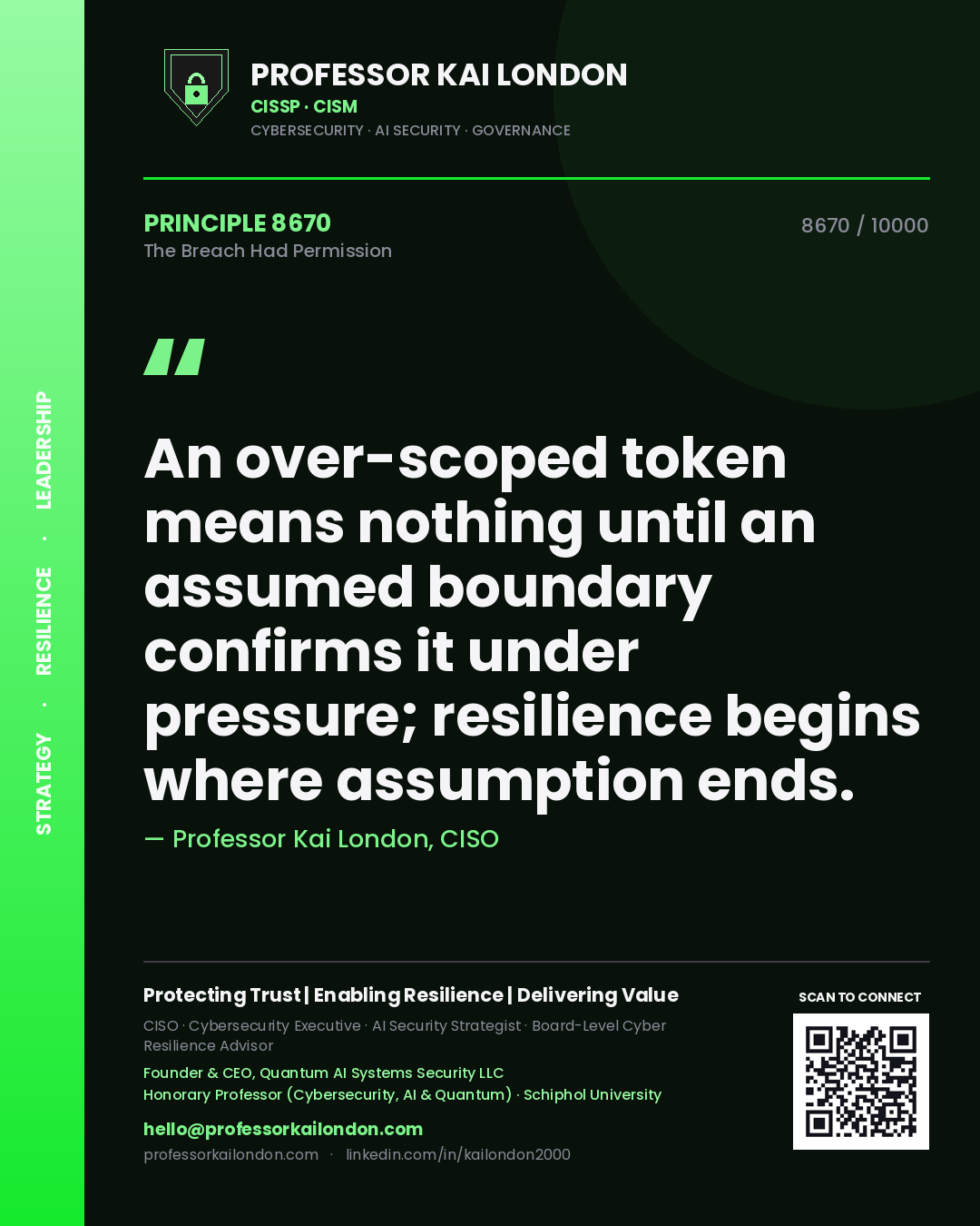 Professor Kai London principle 8670: An over-scoped token means nothing until an assumed boundary confirms it under pressure; resilience begins where assumption ends.