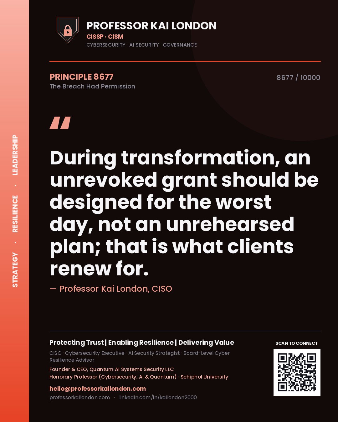 Professor Kai London principle 8677: During transformation, an unrevoked grant should be designed for the worst day, not an unrehearsed plan; that is what clients renew for.