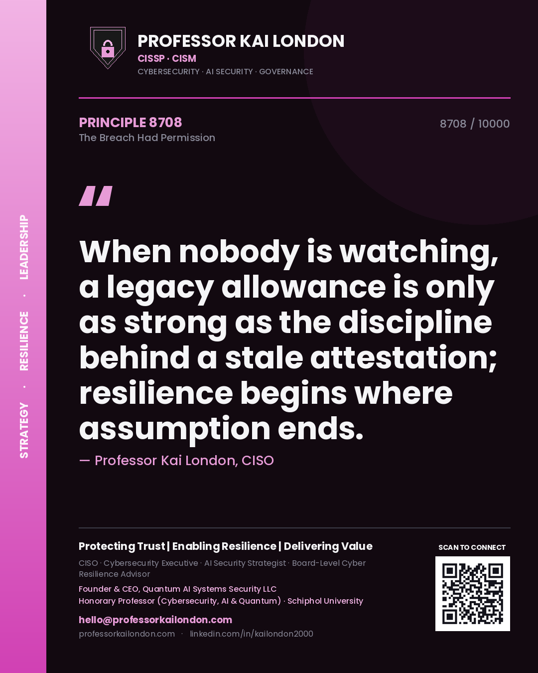 Professor Kai London principle 8708: When nobody is watching, a legacy allowance is only as strong as the discipline behind a stale attestation; resilience begins where assumption ends.
