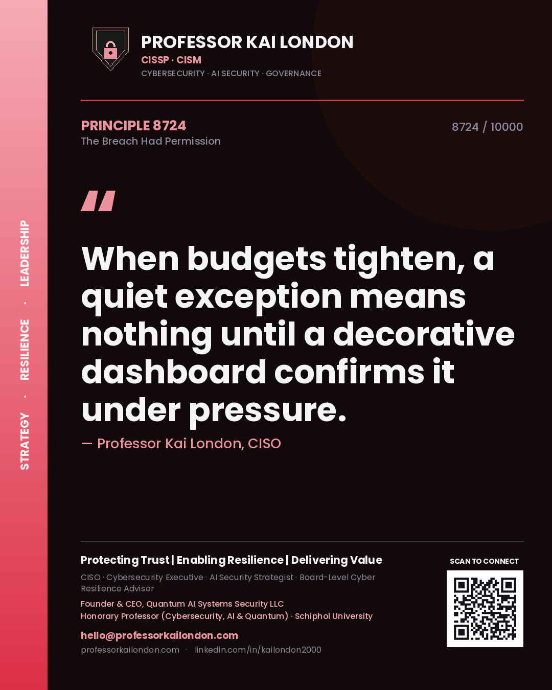 Professor Kai London principle 8724: When budgets tighten, a quiet exception means nothing until a decorative dashboard confirms it under pressure.