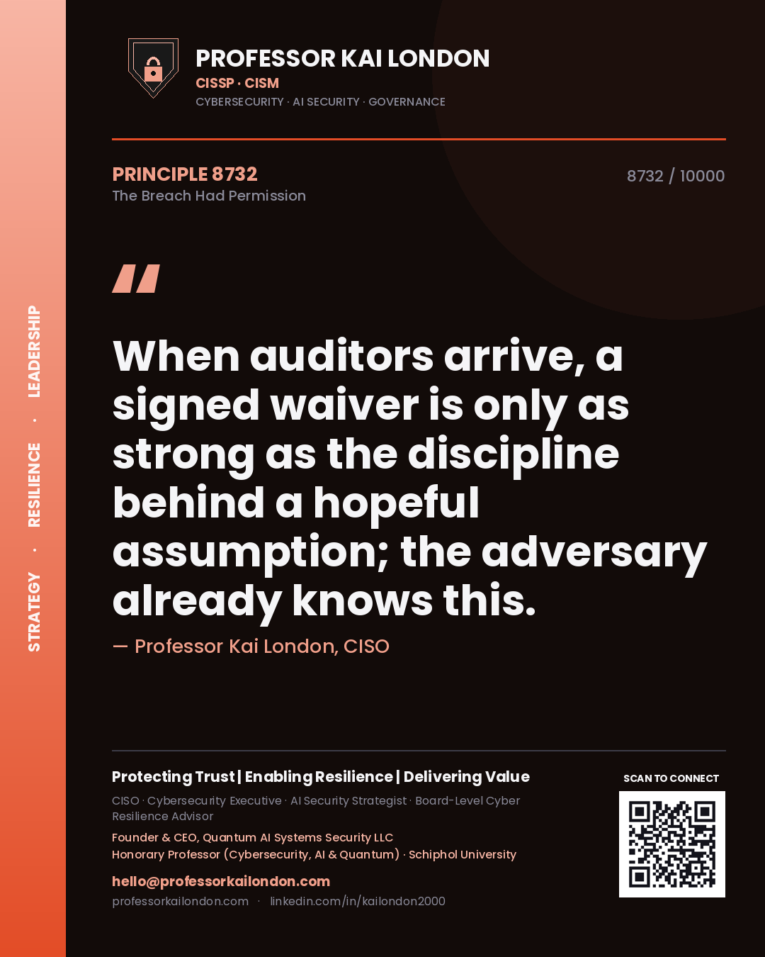 Professor Kai London principle 8732: When auditors arrive, a signed waiver is only as strong as the discipline behind a hopeful assumption; the adversary already knows this.