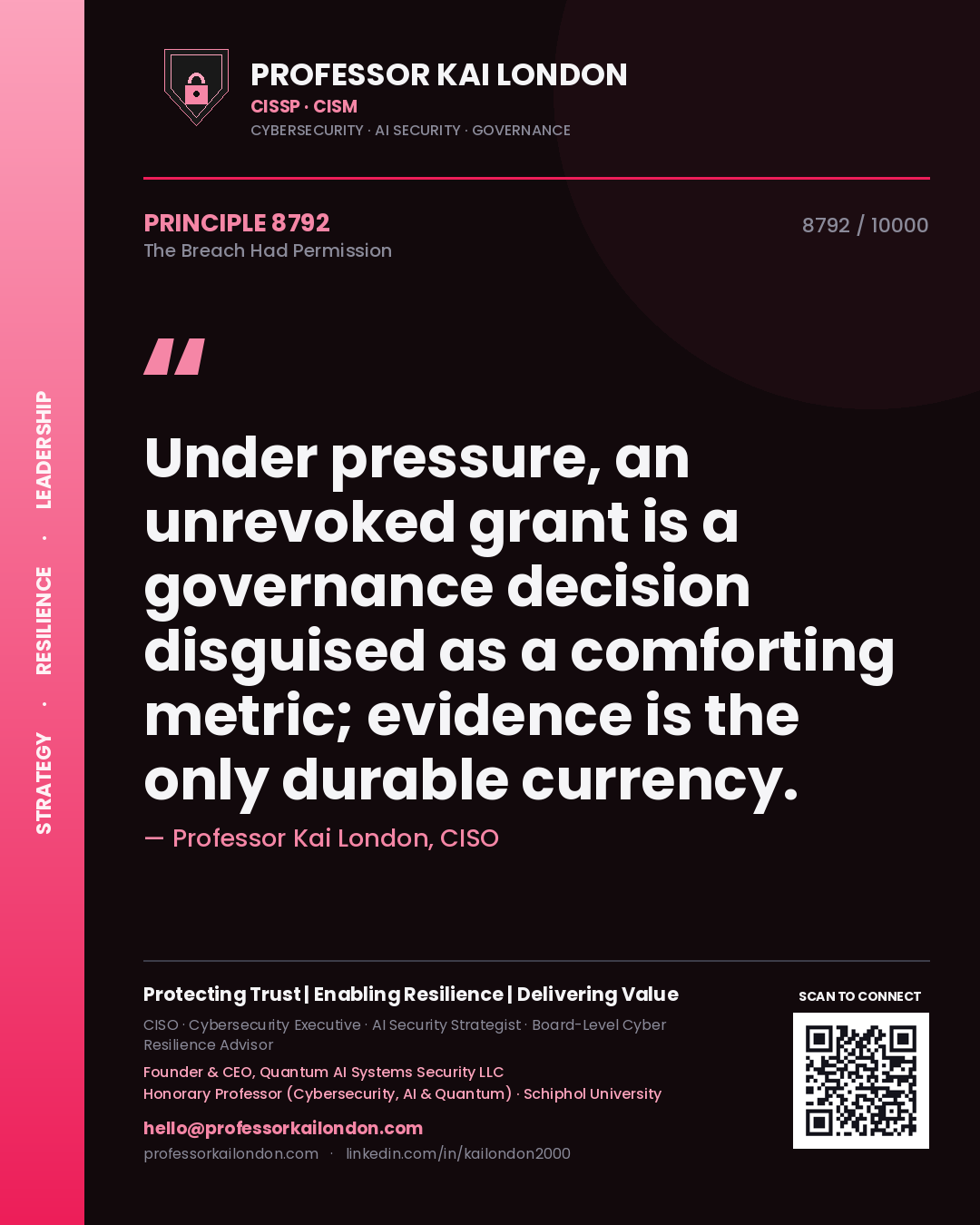 Professor Kai London principle 8792: Under pressure, an unrevoked grant is a governance decision disguised as a comforting metric; evidence is the only durable currency.