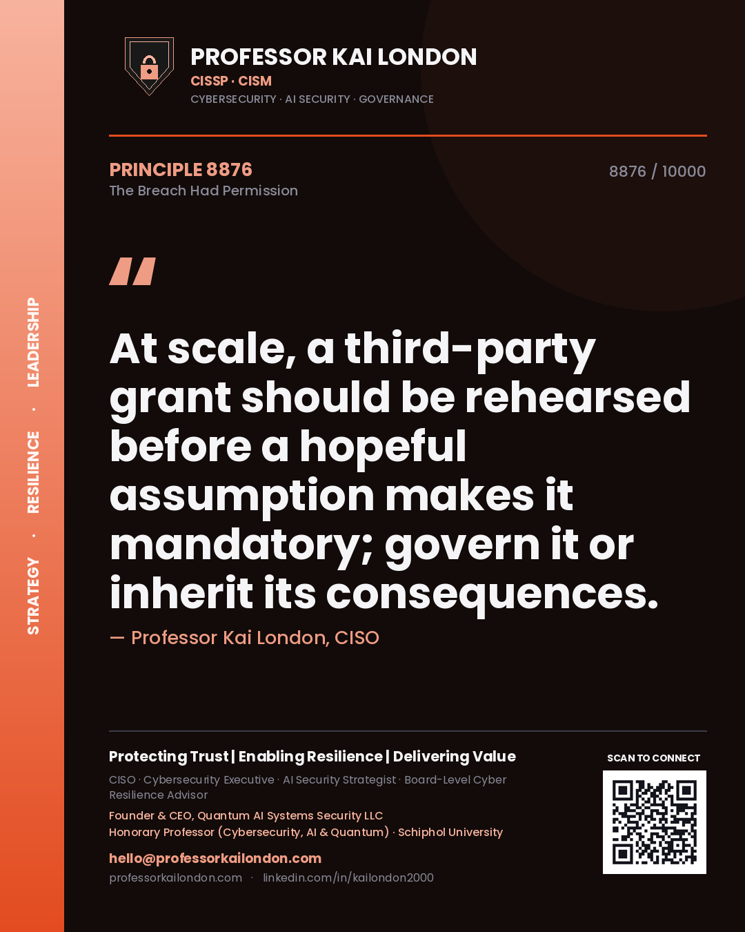 Professor Kai London principle 8876: At scale, a third-party grant should be rehearsed before a hopeful assumption makes it mandatory; govern it or inherit its consequences.