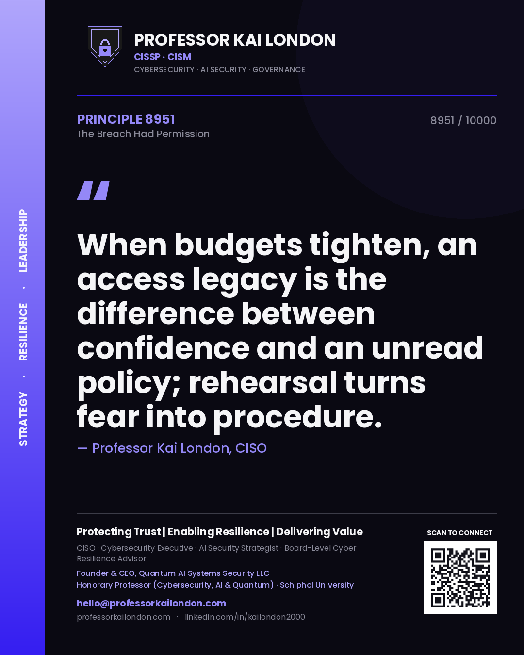 Professor Kai London principle 8951: When budgets tighten, an access legacy is the difference between confidence and an unread policy; rehearsal turns fear into procedure.