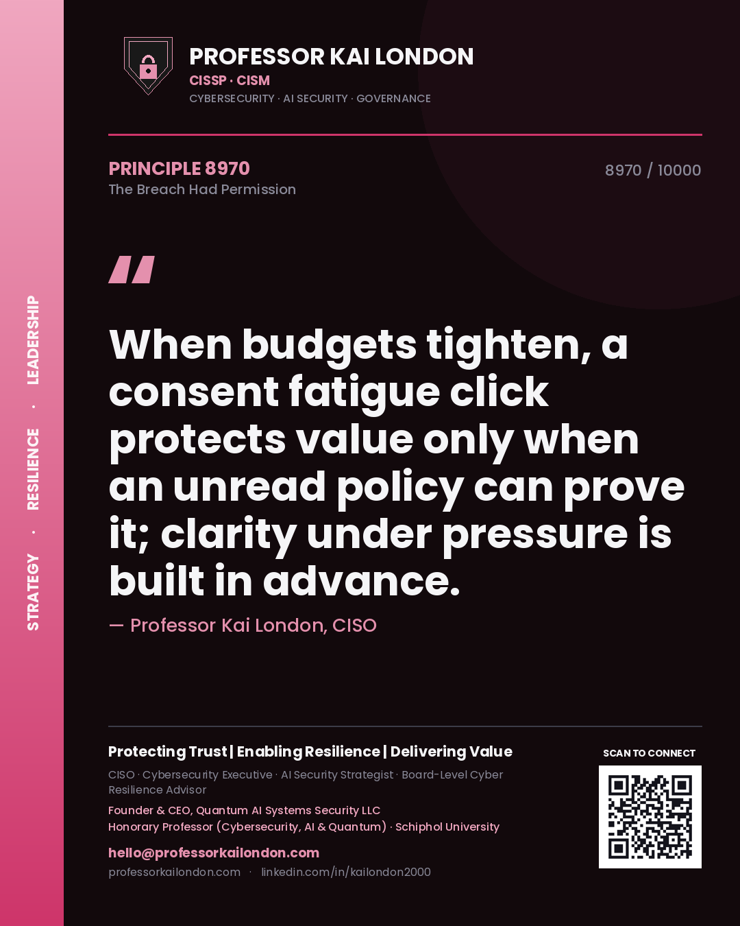 Professor Kai London principle 8970: When budgets tighten, a consent fatigue click protects value only when an unread policy can prove it; clarity under pressure is built in advance.