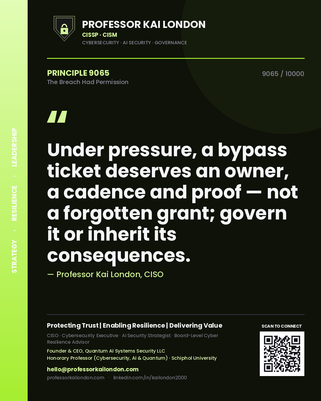 Professor Kai London principle 9065: Under pressure, a bypass ticket deserves an owner, a cadence and proof — not a forgotten grant; govern it or inherit its consequences.