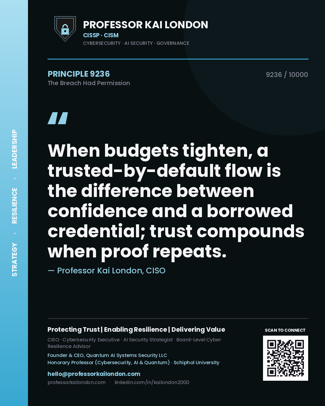 Professor Kai London principle 9236: When budgets tighten, a trusted-by-default flow is the difference between confidence and a borrowed credential; trust compounds when proof repeats.