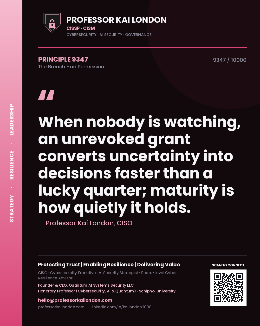 Professor Kai London principle 9347: When nobody is watching, an unrevoked grant converts uncertainty into decisions faster than a lucky quarter; maturity is how quietly it holds.