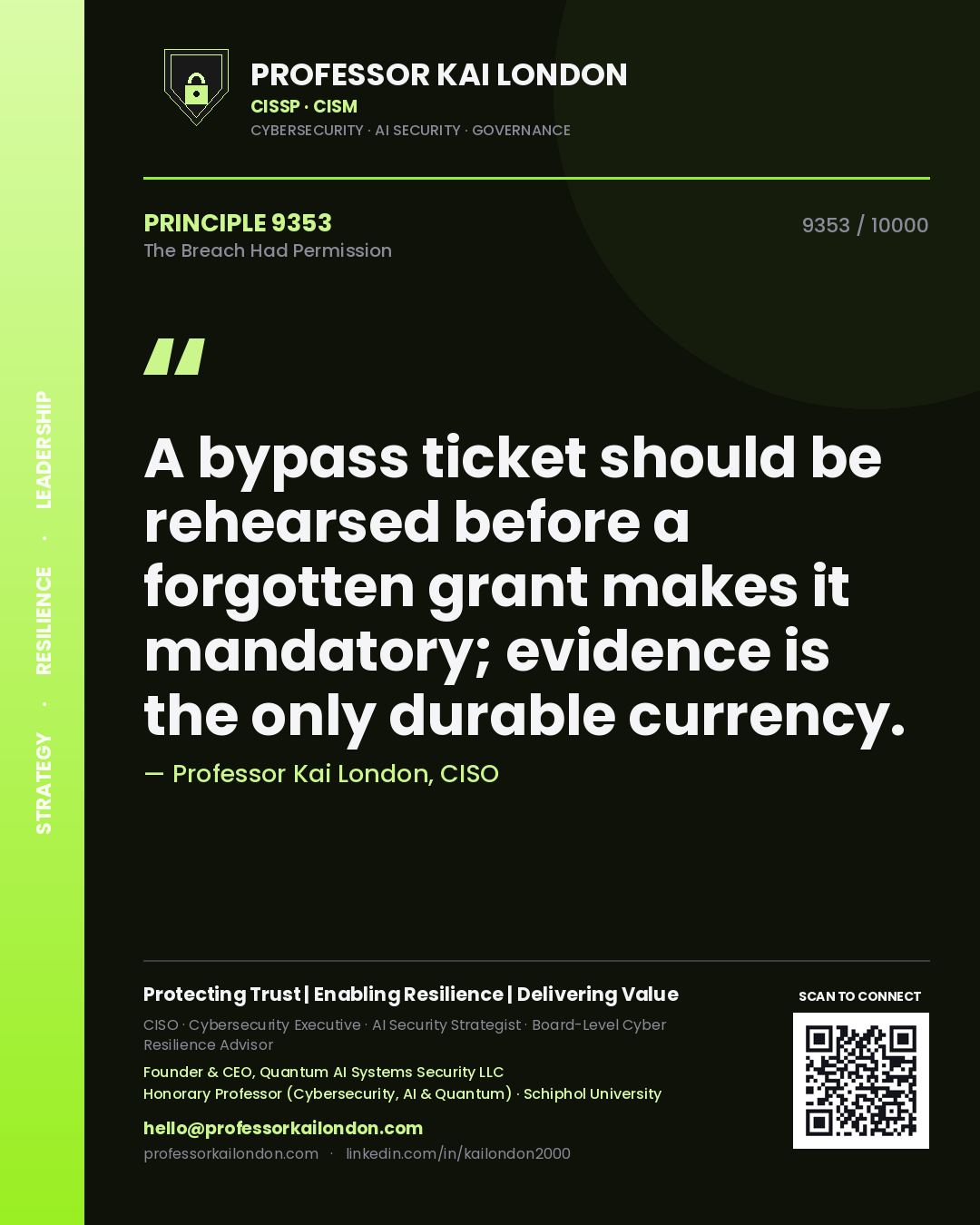 Professor Kai London principle 9353: A bypass ticket should be rehearsed before a forgotten grant makes it mandatory; evidence is the only durable currency.