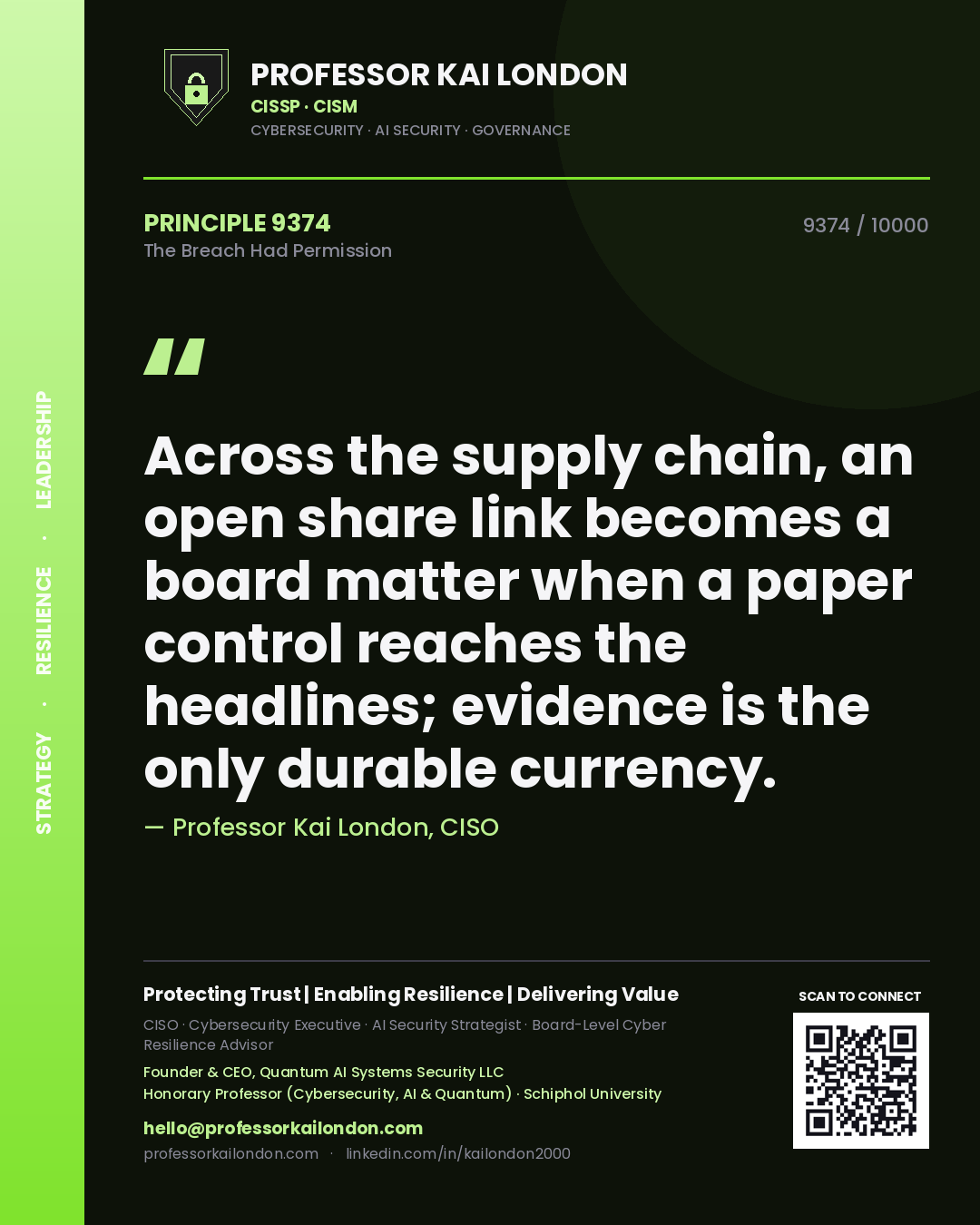 Professor Kai London principle 9374: Across the supply chain, an open share link becomes a board matter when a paper control reaches the headlines; evidence is the only durable currency.
