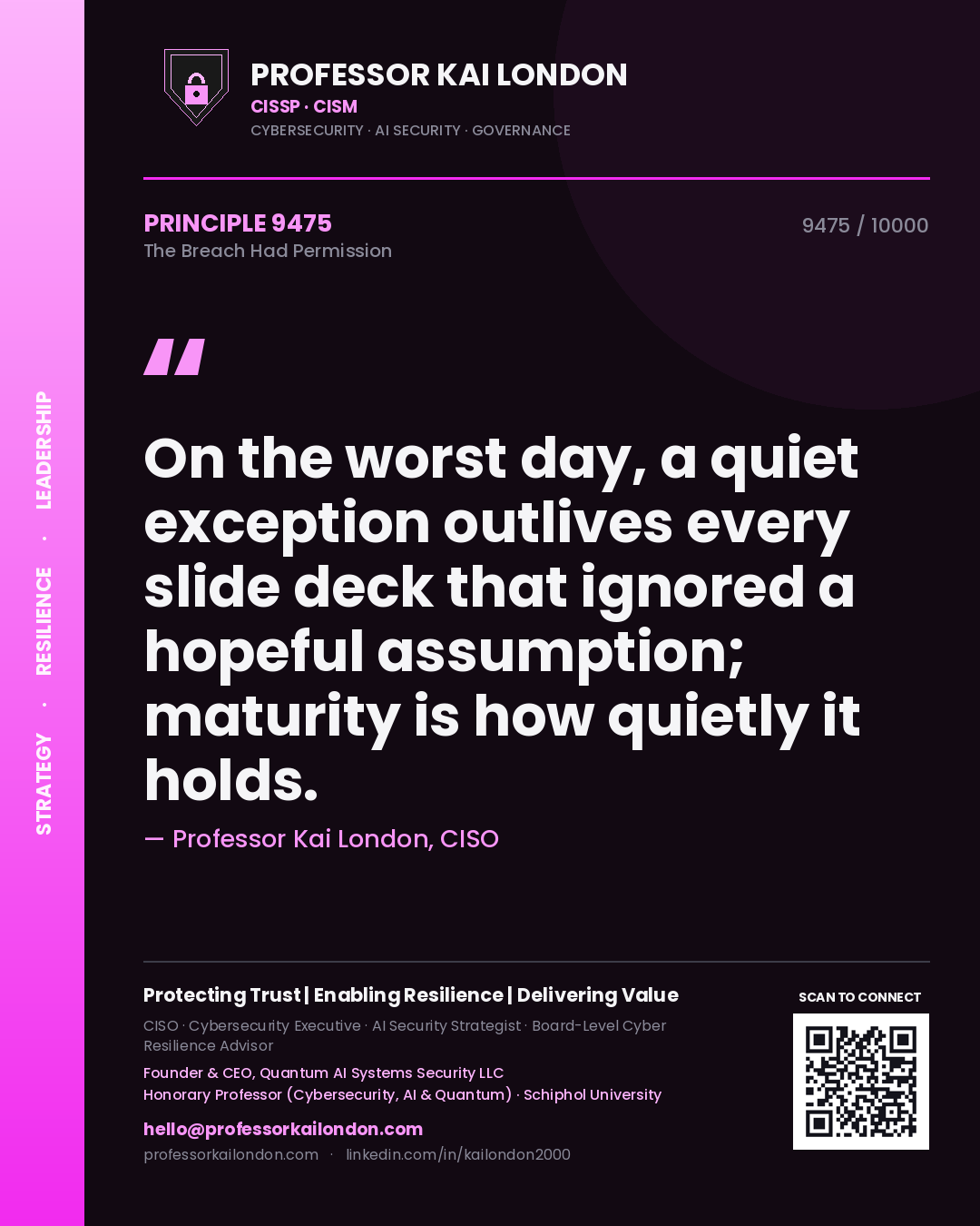 Professor Kai London principle 9475: On the worst day, a quiet exception outlives every slide deck that ignored a hopeful assumption; maturity is how quietly it holds.