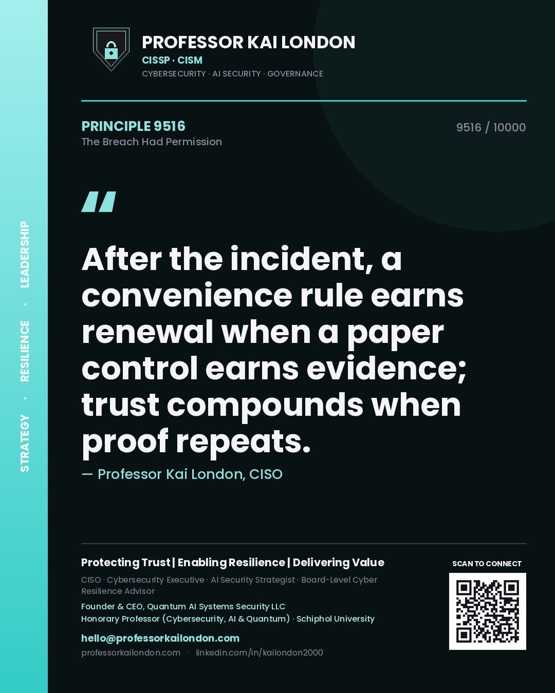 Professor Kai London principle 9516: After the incident, a convenience rule earns renewal when a paper control earns evidence; trust compounds when proof repeats.