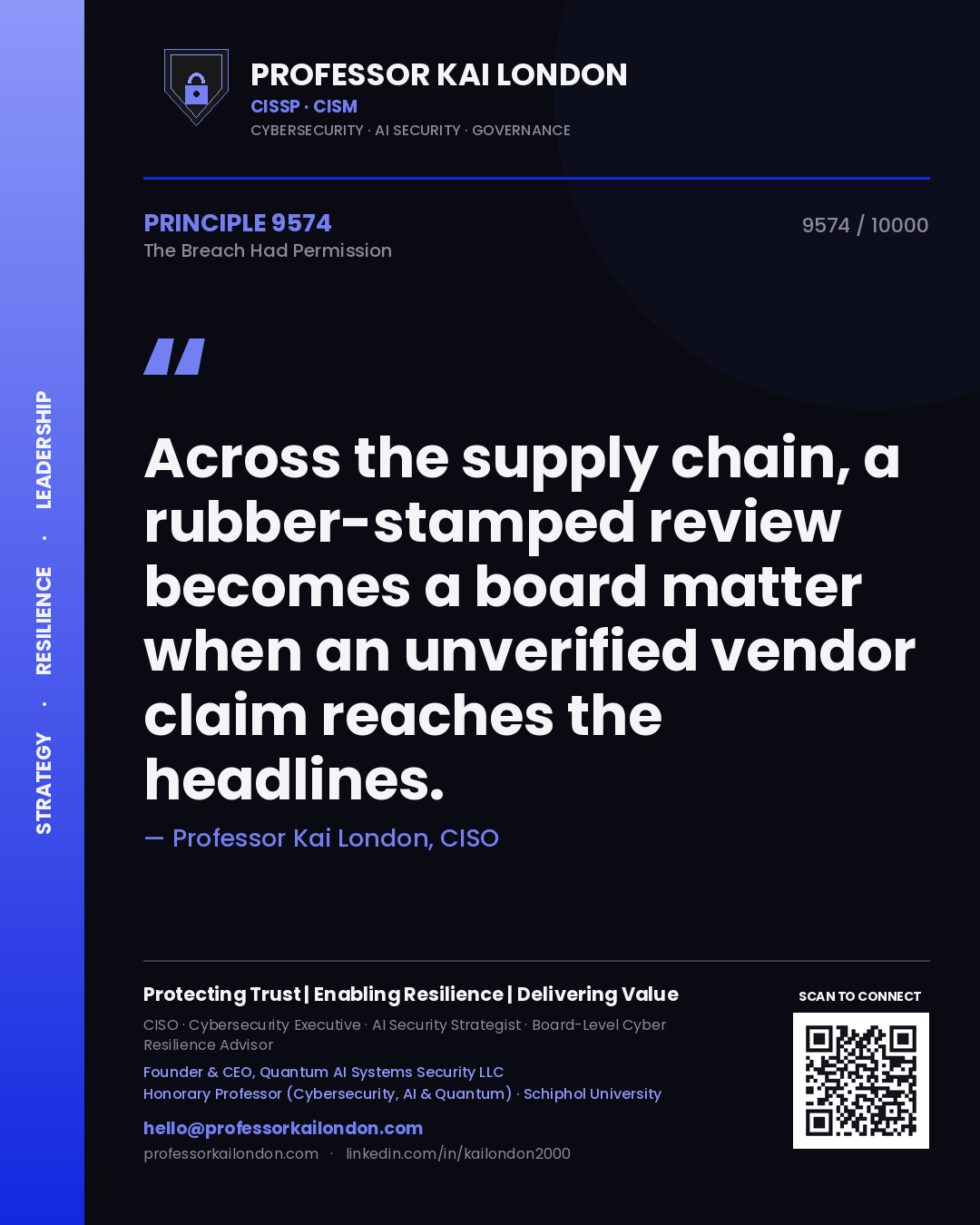 Professor Kai London principle 9574: Across the supply chain, a rubber-stamped review becomes a board matter when an unverified vendor claim reaches the headlines.
