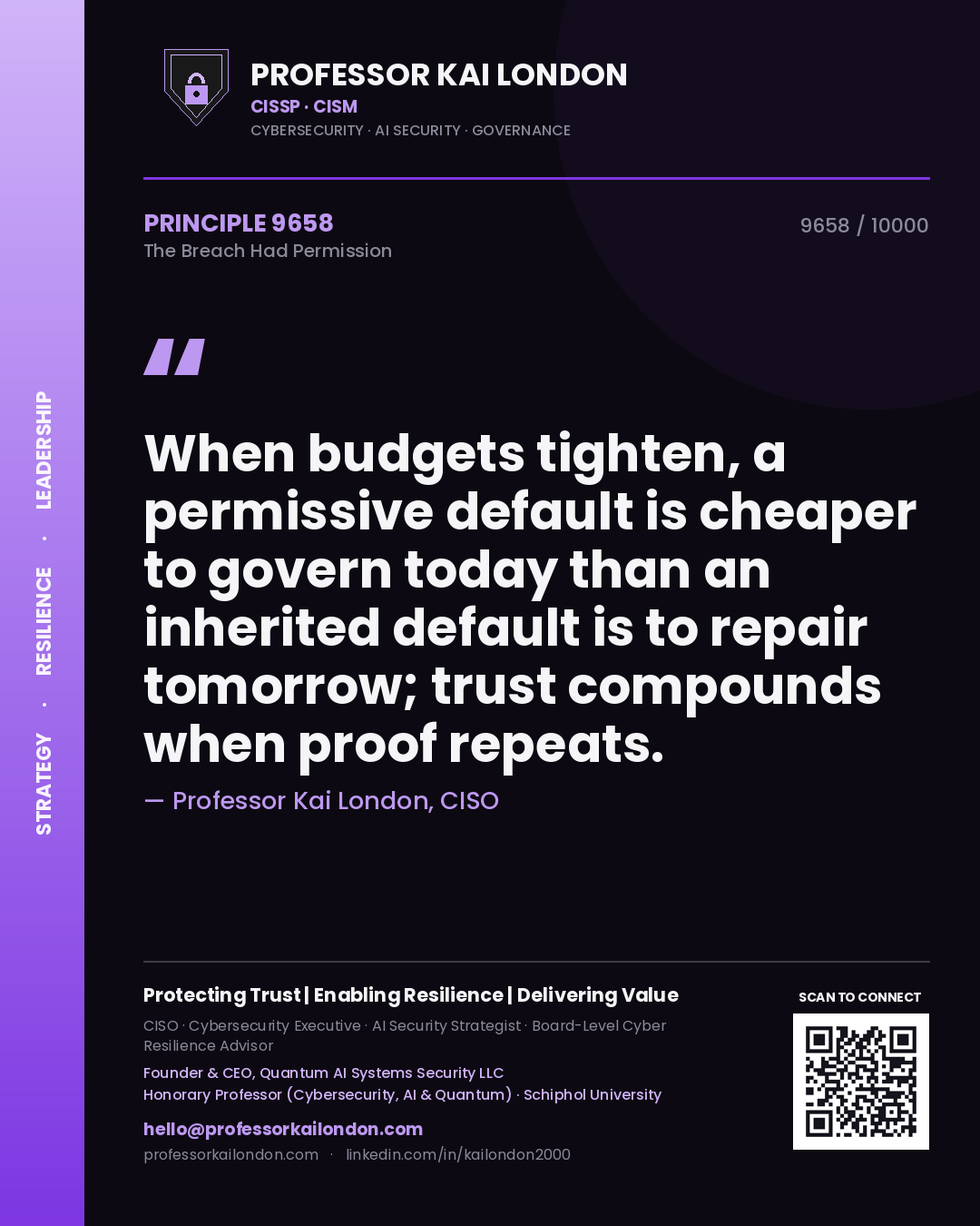 Professor Kai London principle 9658: When budgets tighten, a permissive default is cheaper to govern today than an inherited default is to repair tomorrow; trust compounds when proof repeats.