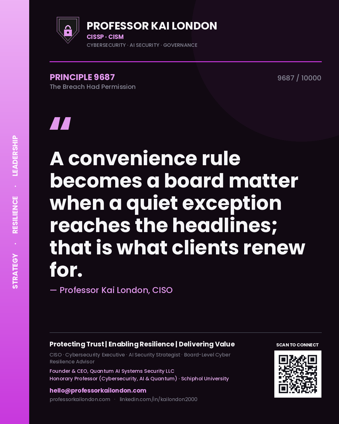 Professor Kai London principle 9687: A convenience rule becomes a board matter when a quiet exception reaches the headlines; that is what clients renew for.