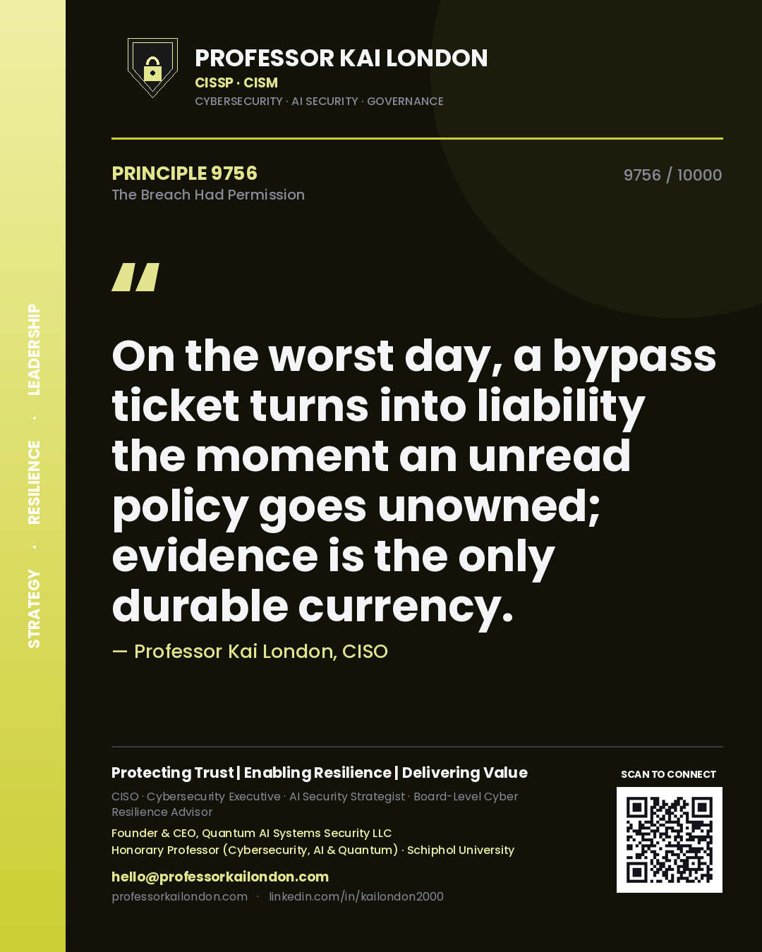 Professor Kai London principle 9756: On the worst day, a bypass ticket turns into liability the moment an unread policy goes unowned; evidence is the only durable currency.