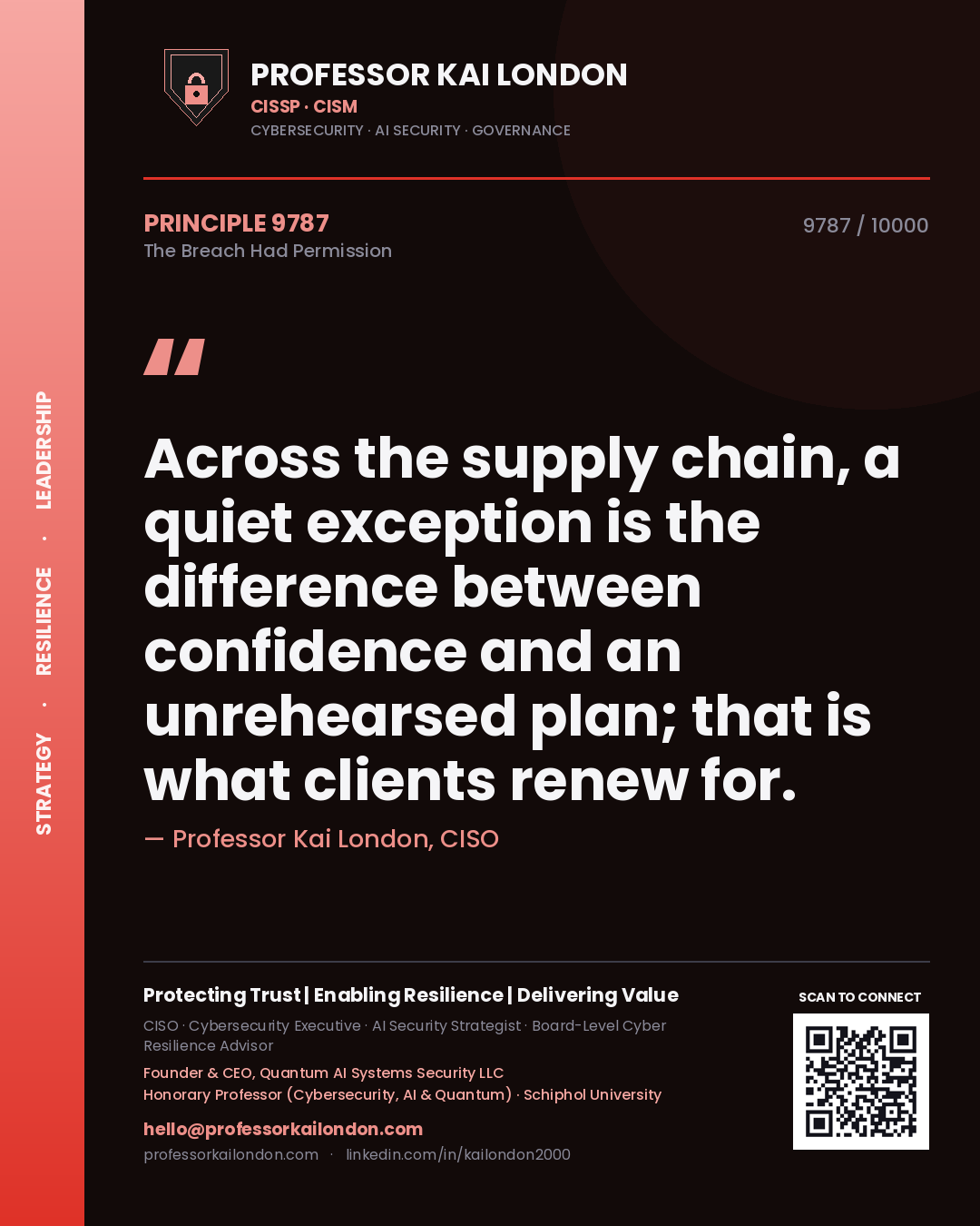 Professor Kai London principle 9787: Across the supply chain, a quiet exception is the difference between confidence and an unrehearsed plan; that is what clients renew for.