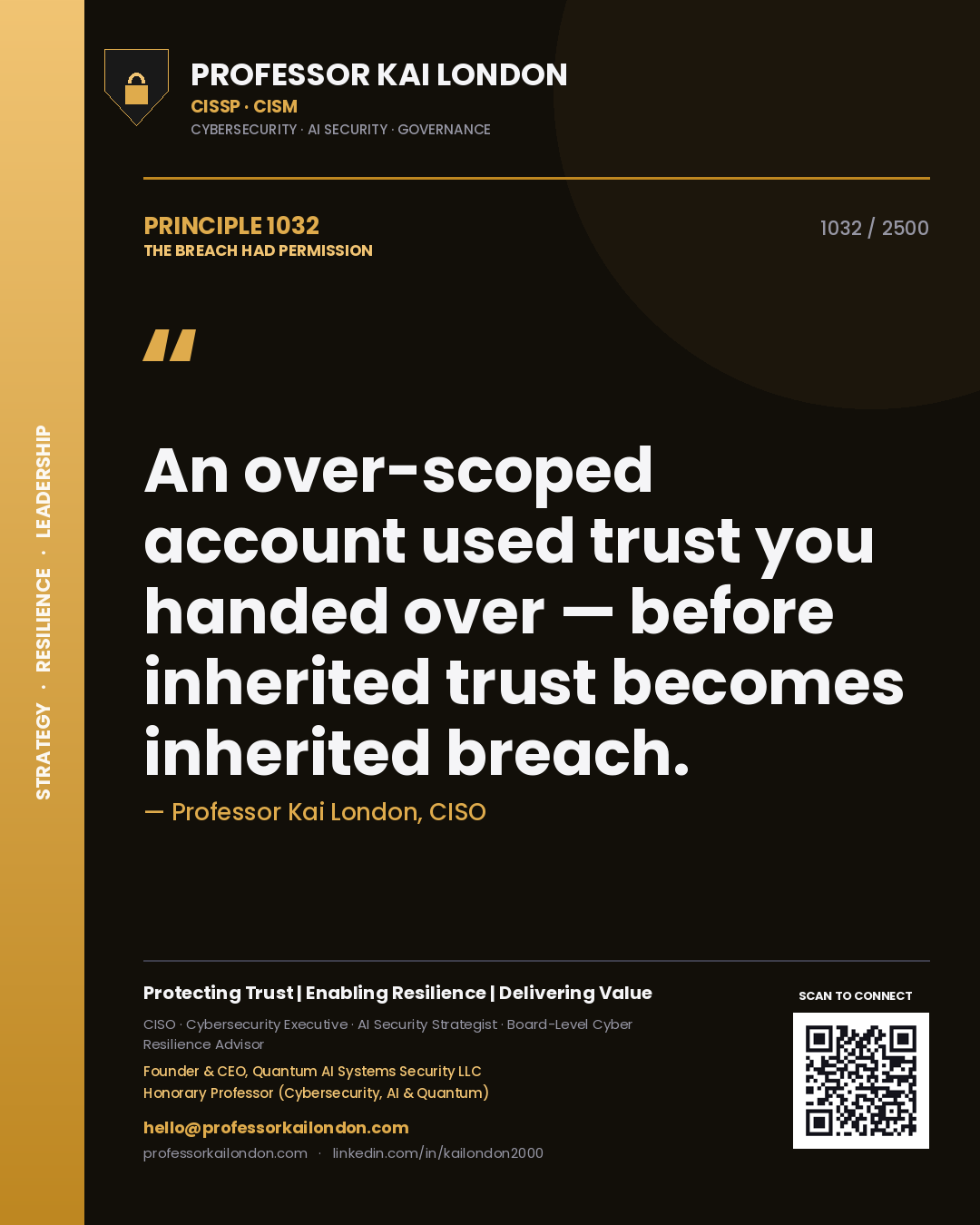 Professor Kai London principle 1032: An over-scoped account used trust you handed over — before inherited trust becomes inherited breach.