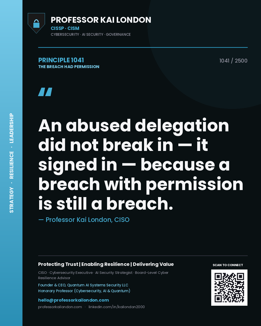 Professor Kai London principle 1041: An abused delegation did not break in — it signed in — because a breach with permission is still a breach.
