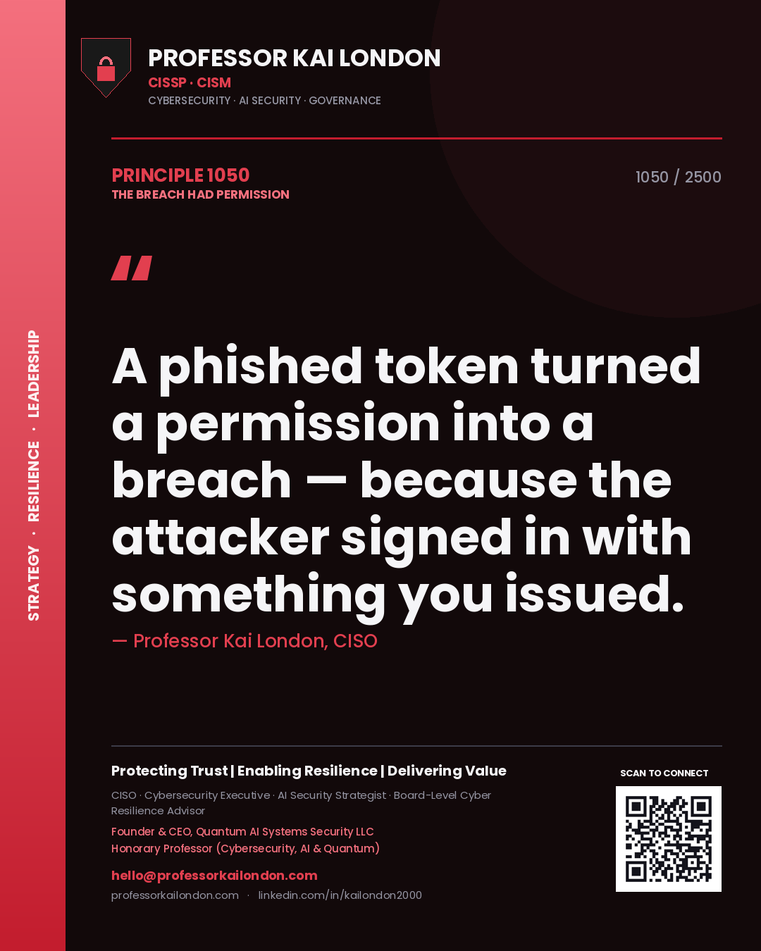 Professor Kai London principle 1050: A phished token turned a permission into a breach — because the attacker signed in with something you issued.