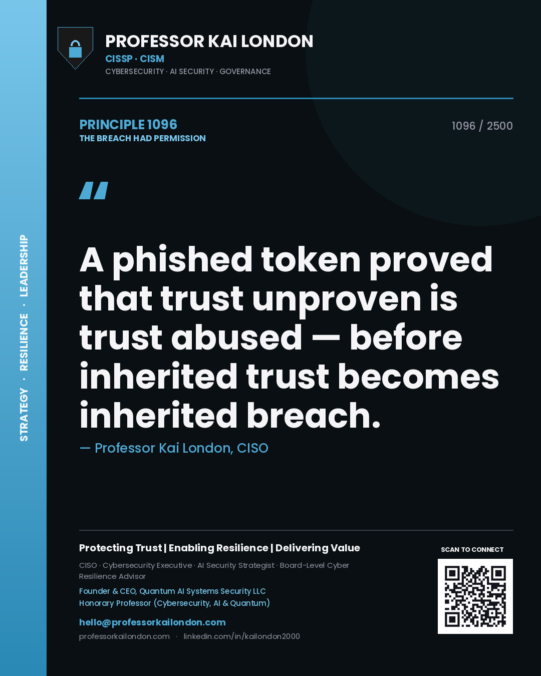 Professor Kai London principle 1096: A phished token proved that trust unproven is trust abused — before inherited trust becomes inherited breach.