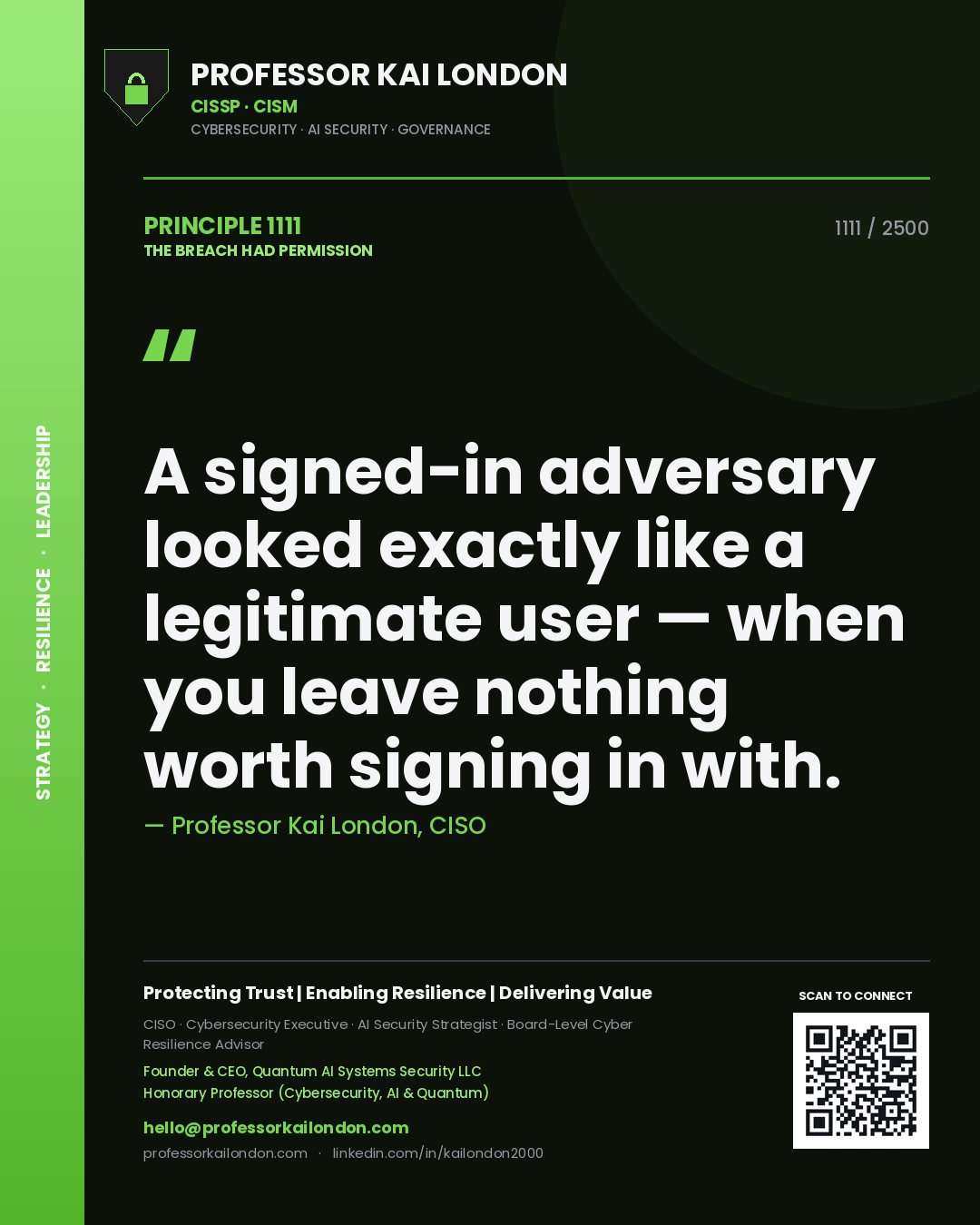 Professor Kai London principle 1111: A signed-in adversary looked exactly like a legitimate user — when you leave nothing worth signing in with.