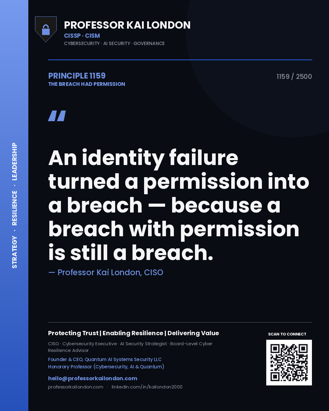 Professor Kai London principle 1159: An identity failure turned a permission into a breach — because a breach with permission is still a breach.