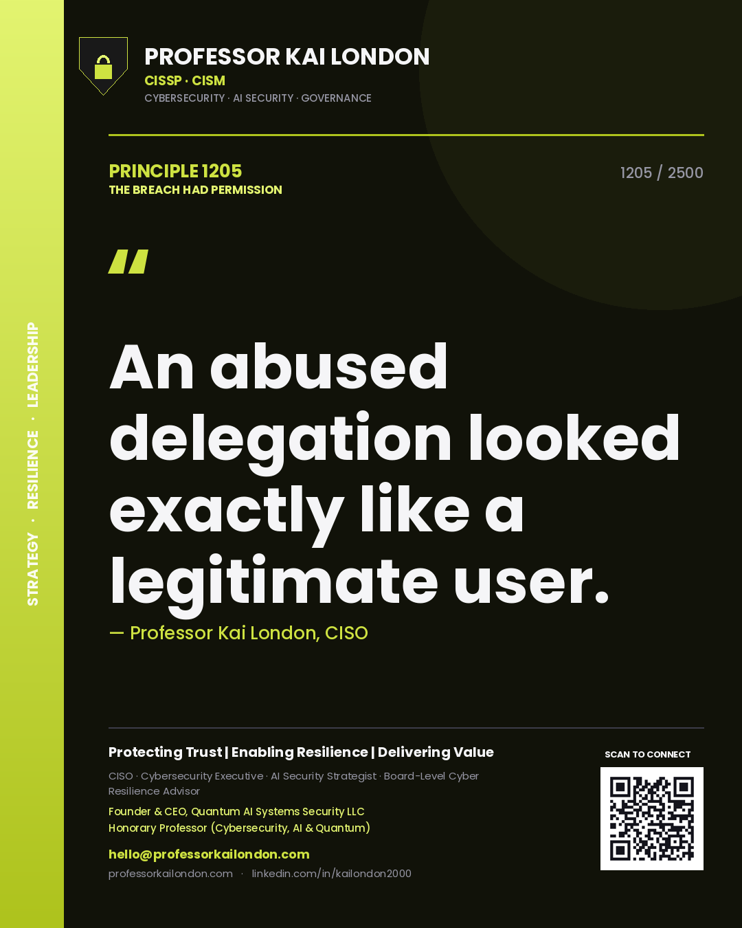 Professor Kai London principle 1205: An abused delegation looked exactly like a legitimate user.