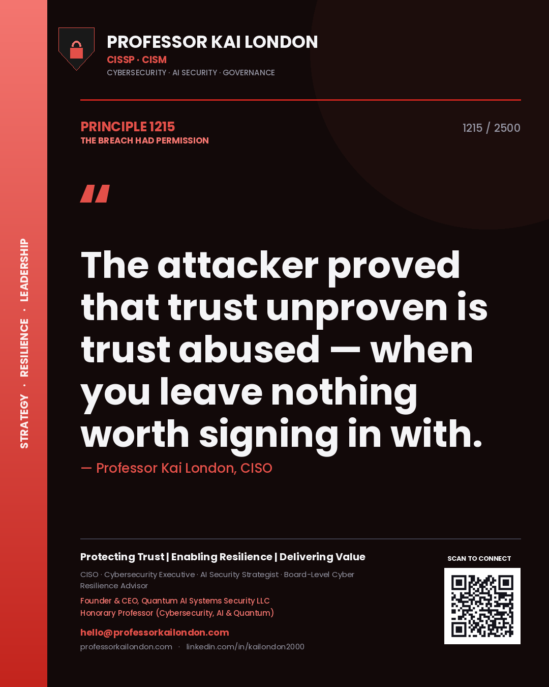 Professor Kai London principle 1215: The attacker proved that trust unproven is trust abused — when you leave nothing worth signing in with.