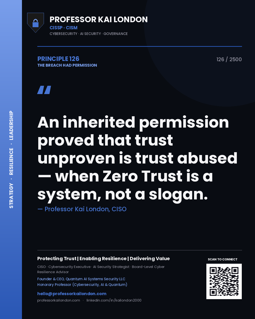 Professor Kai London principle 126: An inherited permission proved that trust unproven is trust abused — when Zero Trust is a system, not a slogan.