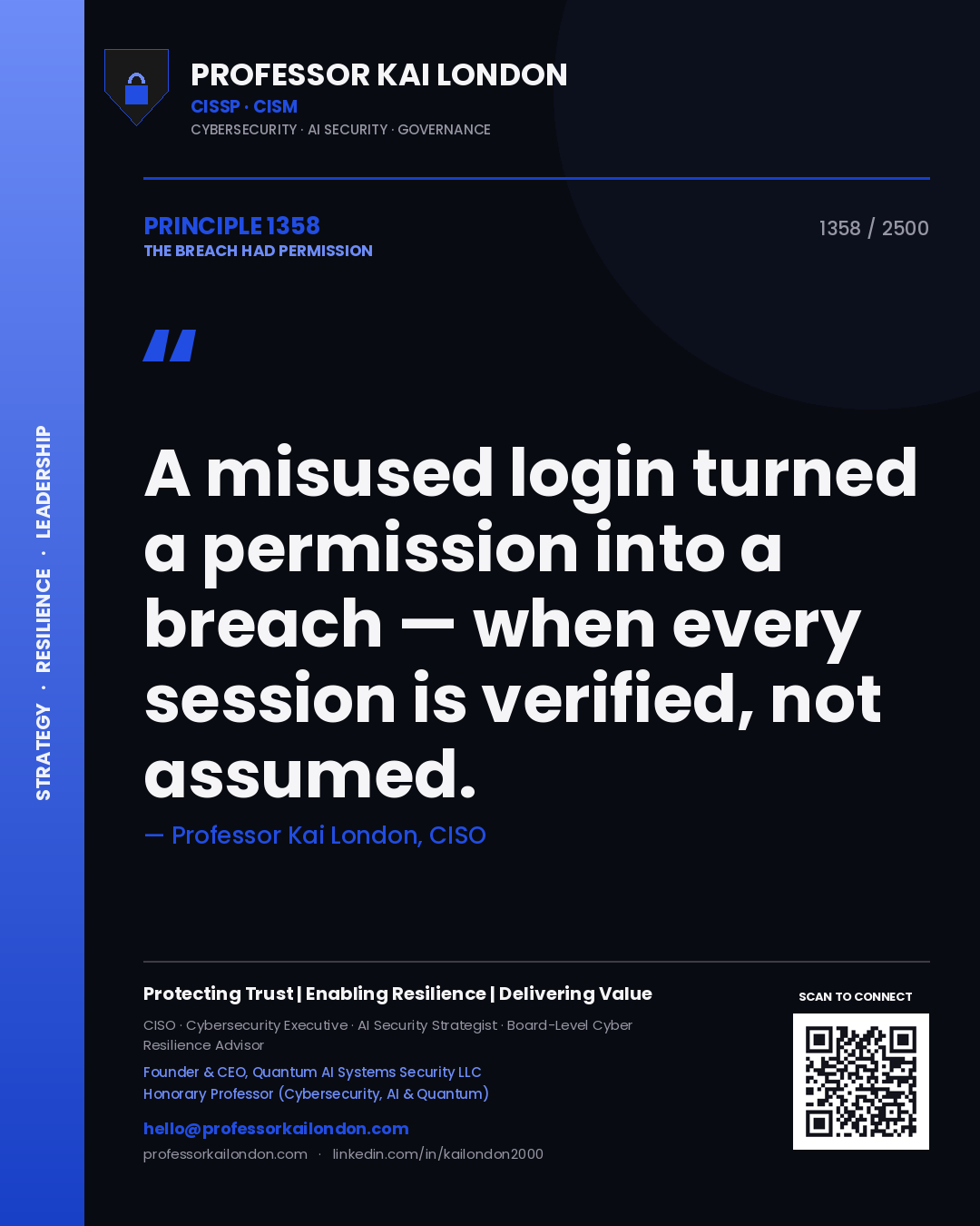 Professor Kai London principle 1358: A misused login turned a permission into a breach — when every session is verified, not assumed.