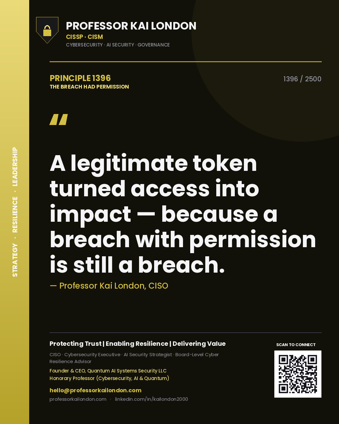 Professor Kai London principle 1396: A legitimate token turned access into impact — because a breach with permission is still a breach.