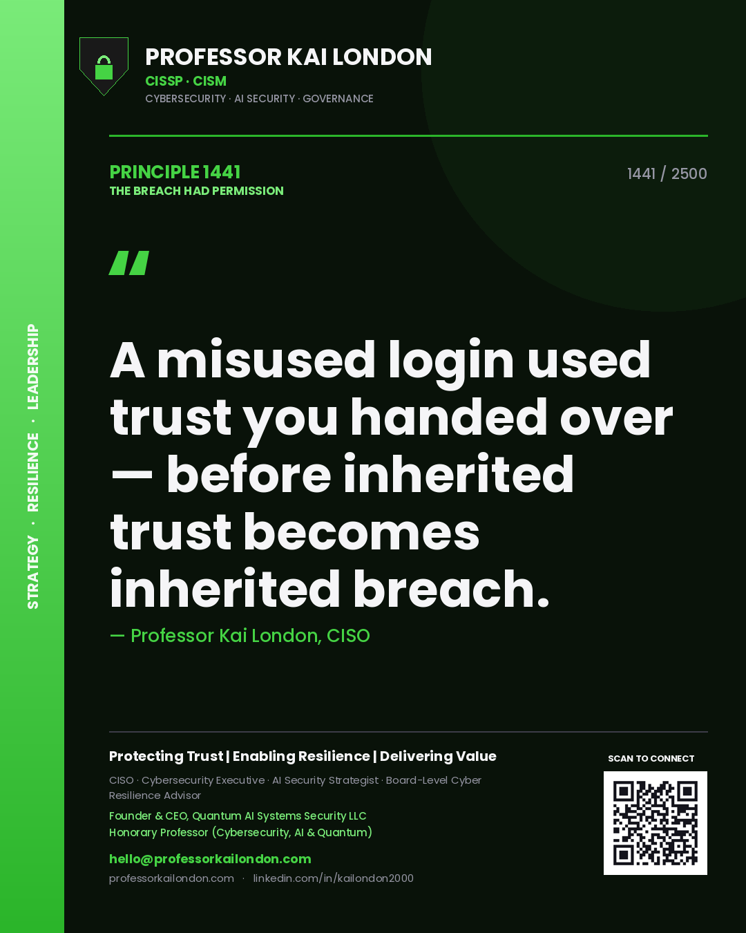 Professor Kai London principle 1441: A misused login used trust you handed over — before inherited trust becomes inherited breach.