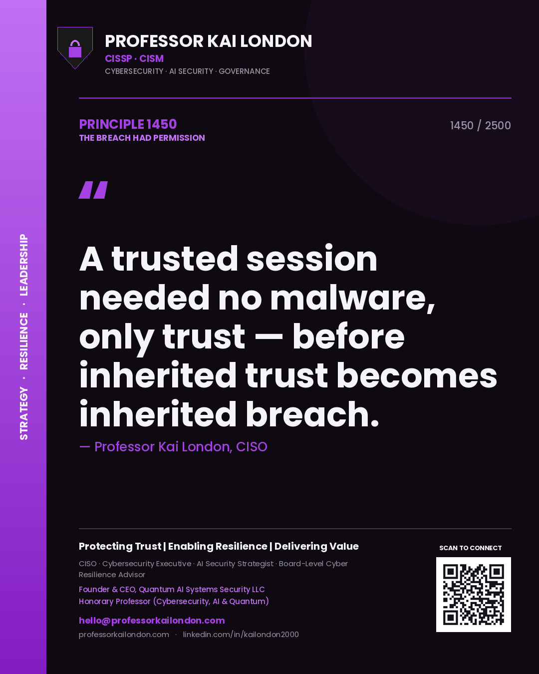 Professor Kai London principle 1450: A trusted session needed no malware, only trust — before inherited trust becomes inherited breach.