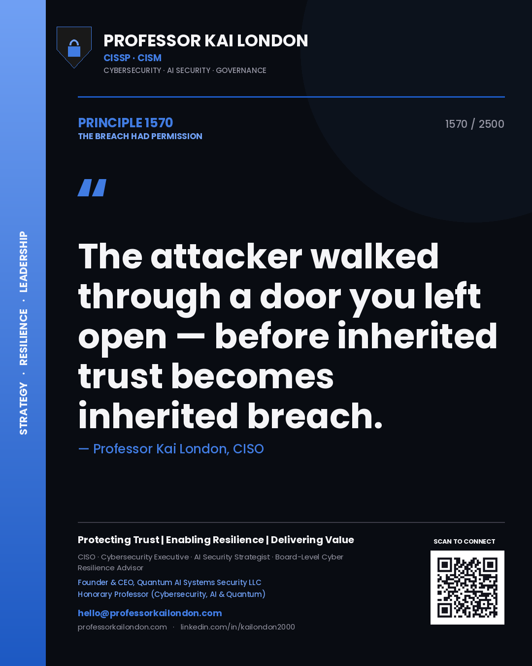 Professor Kai London principle 1570: The attacker walked through a door you left open — before inherited trust becomes inherited breach.