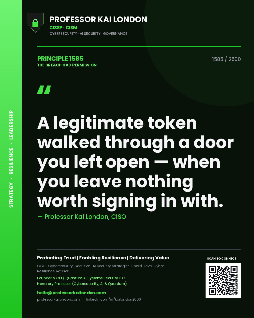 Professor Kai London principle 1585: A legitimate token walked through a door you left open — when you leave nothing worth signing in with.