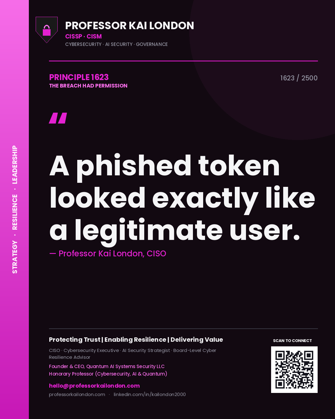 Professor Kai London principle 1623: A phished token looked exactly like a legitimate user.